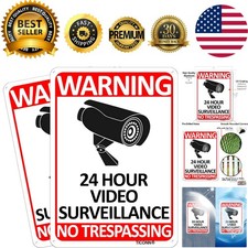 2-Pack 24 Hour Video Surveillance Sign, No Trespassing Aluminum Warning Sign,...