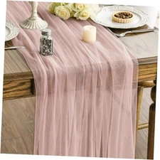  Gauze Table Runner 120 Inch 10FT, Seasonal Sheer Kitchen 59" x 120" Dusty Rose