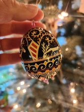 Vintage Ukranian Hand Painted Pysanky Chicken Egg Ornament