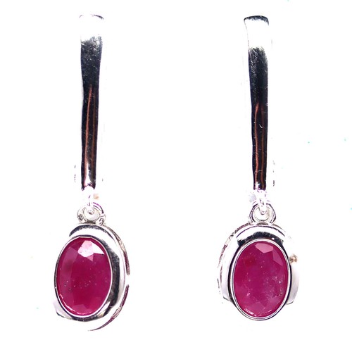 925 Sterling Silver 5 x 7 MM. Red Ruby Earrings White Gold Plated