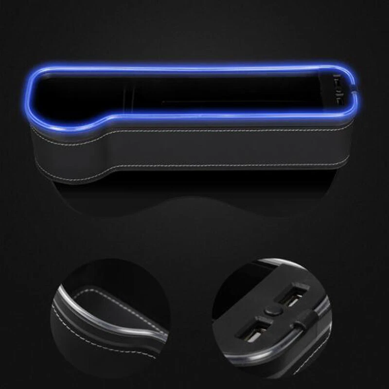 Car Right Side Seat Gap Catcher Storage Box Cup Holder LED Light w/Charging Port - Изображение 3 из 4