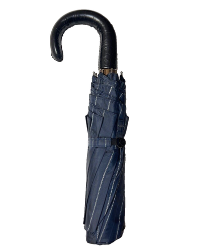 Men's Classic Compact Auto Open Umbrella Imported Italian Black Leather Handle - Picture 5 of 6