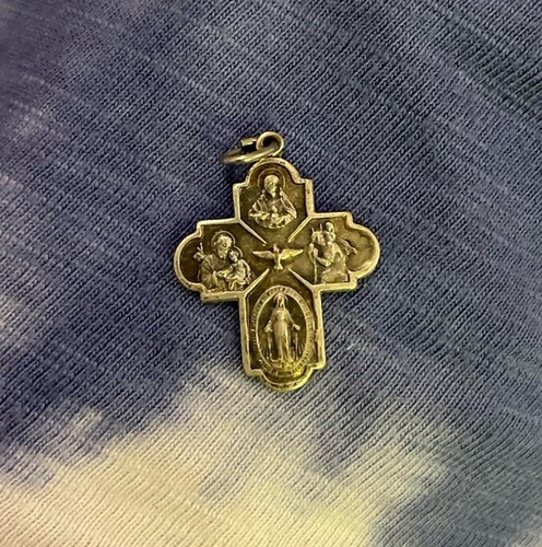 4 Way Cross Medal French Catholic Silver charm Pendant 1” 5 - Picture 2 of 11