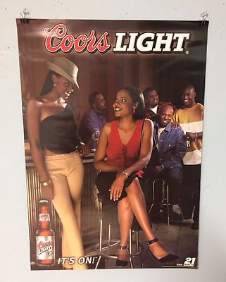 COORS LIGHT BEER POSTER BLACK GIRLS HANGING OUT AT BAR.