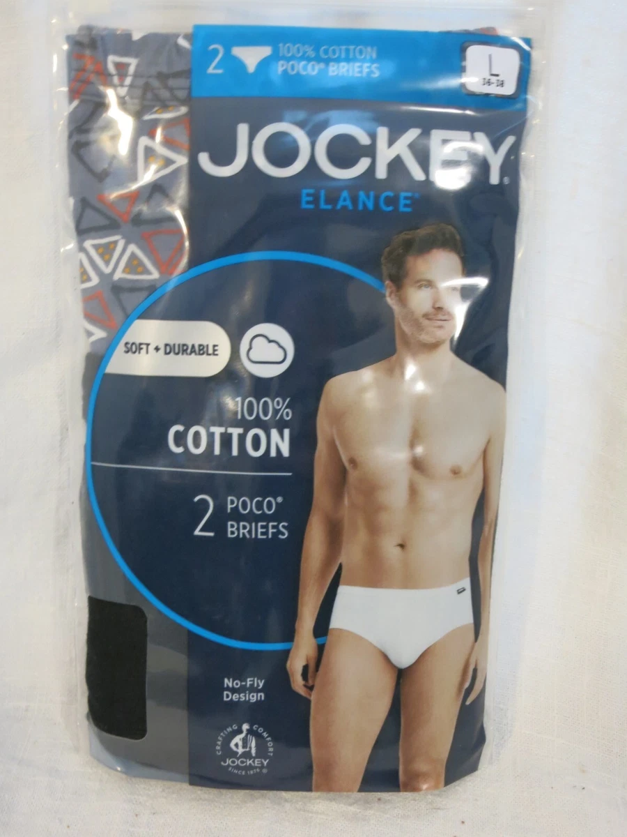 2 Pair Men's Jockey LARGE (36-38) 100% Cotton Poco Briefs Elance No Fly or  Tag