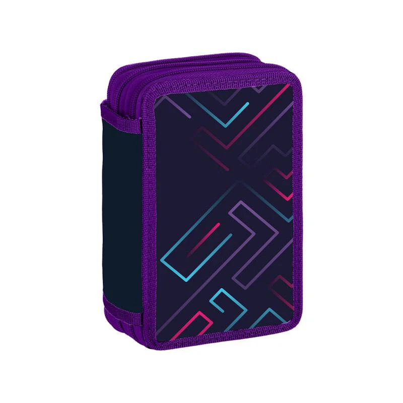 Federmäppchen Mäppchen Federtasche Color Lines 3-Fach, teilweise gefüllt