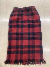 Vintage Woolrich Red Black Buffalo Plaid Wool Fringe Long Skirt Size 8 USA
