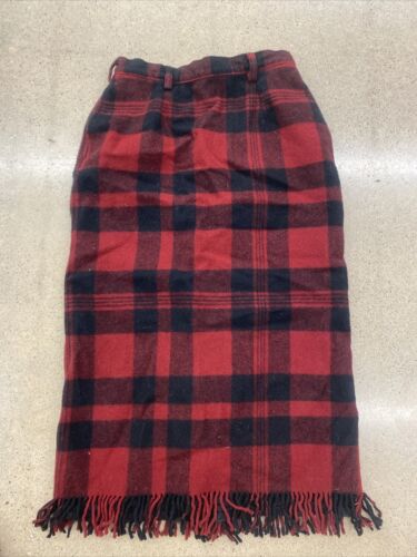Vintage Woolrich Red Black Buffalo Plaid Wool Fringe Long Skirt Size 8 USA - Picture 1 of 12