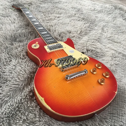 Vintage Relic Les Paul Electric Guitar Flame Maple Top Mahogany Body HH Pickups