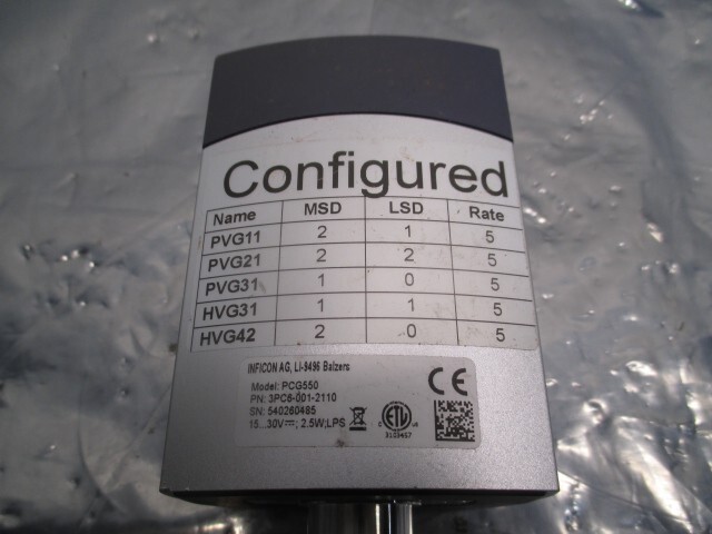 空気清浄機・イオン発生器 INFICON PCG550 P/N 3PC6-001-2110 INFICON PCG550, 3PC6-001-2110, Vacuum gauge, 1530V, 2.5W; LPS