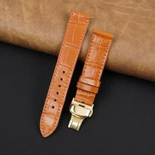20mm Orange Leather Watch Band Gold Deployment Buckle Flat Crocodile Watch Strap