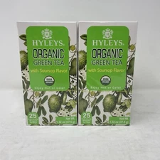 *2 PACK* Hyleys Organic Green Tea Soursop Flavor 25 Tea Bags (50 Tea Bag Total)