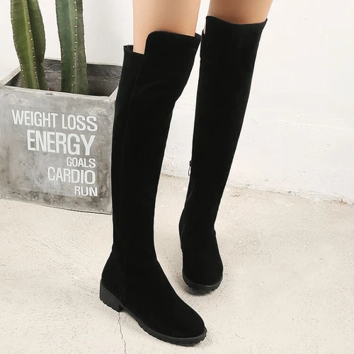 Stivali donna sopra il ginocchio tacco basso tacco basso cerniera laterale nuovi scarpe ecopelle scamosciata - Foto 14 di 40