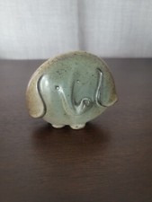 Vintage Mid-Century Brown Speckled Stoneware Baby Elephant Candlestick Holder