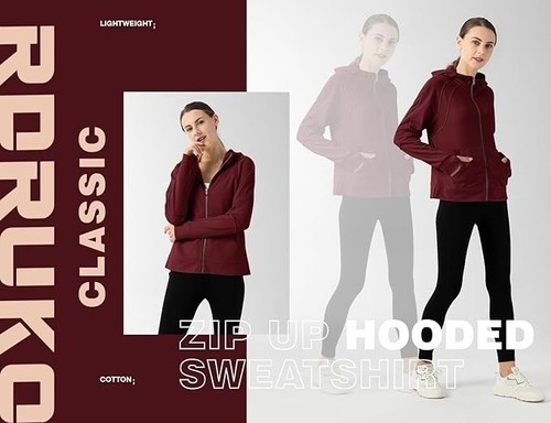Womens Zip Up Hoodie Thumb Hole Cotton Soft Light Fashion Jacket, 2XL - 第 6/8 張圖片