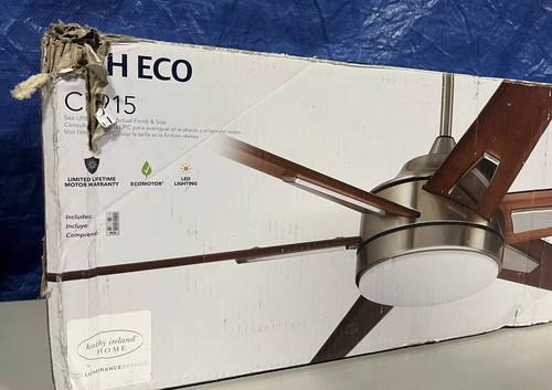 Emerson Rah Eco 60" Brushed Steel Ceiling Fan w/ LED Light Sunburst Walnut Blade - Picture 14 of 17