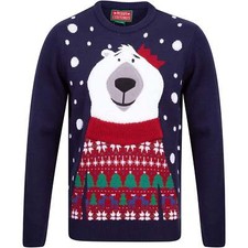Christmas Polar Jumper Mens Christmas Jumper Navy Stylish Long Sleeve Fleece