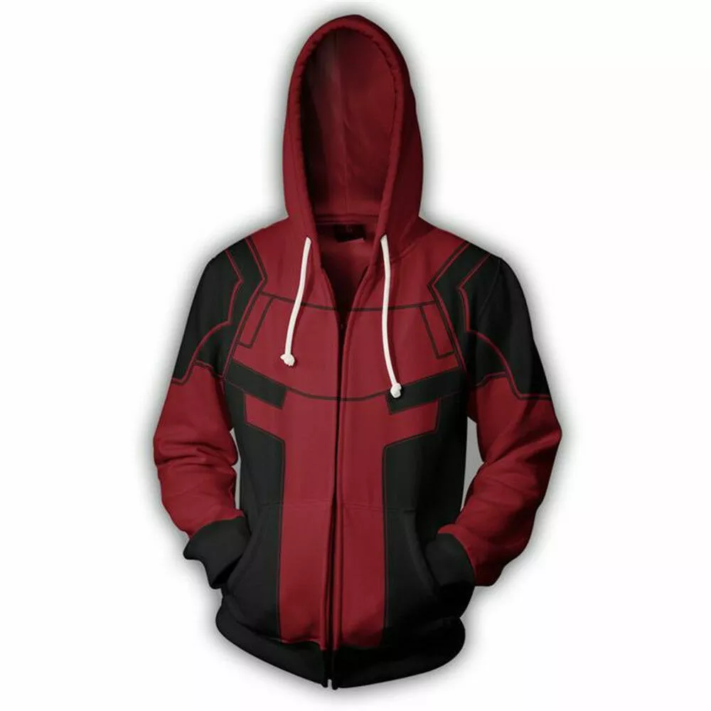 Marvel Deadpool Hoodie Sweatshirts Long Sleeve Zipper Hooded Coat Jacket Unisex