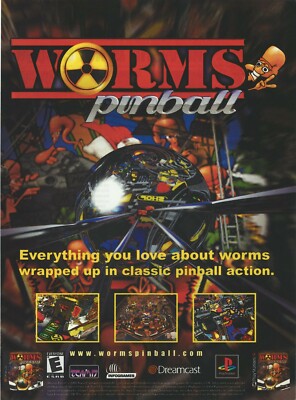 Worms Pinball Print Ad/Poster Art Playstation PS1 Sega Dreamcast