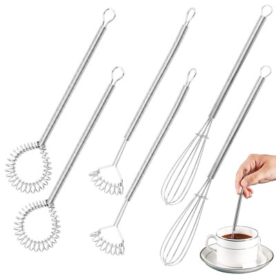 6 PCS Small whisk, Mini whisk, Flat Coil Whisk Stainless Steel Spring Whisk, ...