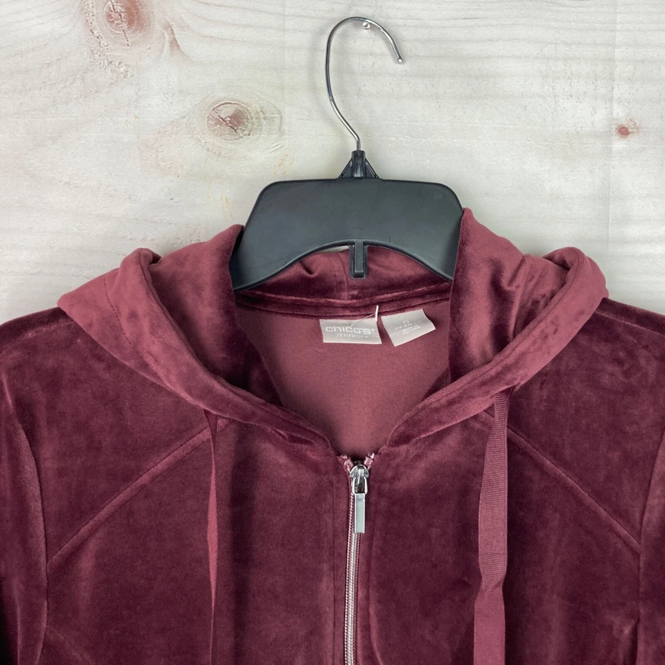 Chicos Zenergy Sudadera con Capucha Mujer S 0 Rojo Terciopelo Cremallera Completa Con Capucha Broches Laterales Sólidos Foto 2 de 4
