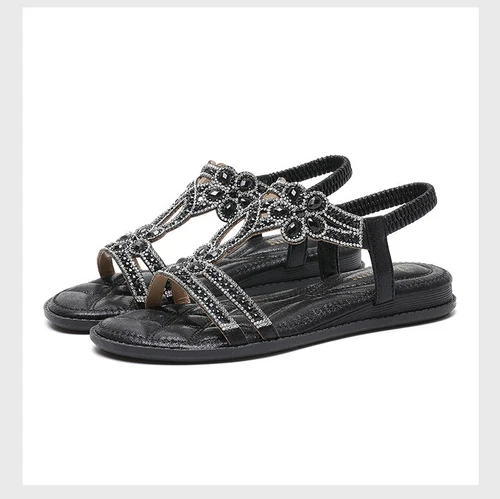 Womens Summer Rhinestone Decor Opened Toe Slip on Buckle Flat Heels Sandals - Bild 27 von 27