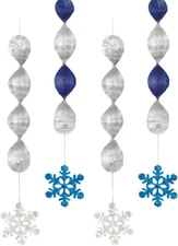 Foil Snowflake Blue White  4 Pc 18" Hanging Swirls Christmas Frozen