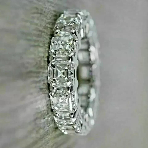 5.85Ct Asscher Cut Simulated Diamond Eternity Ring 925 Sterling Silver Size 6.5 - Picture 5 of 7