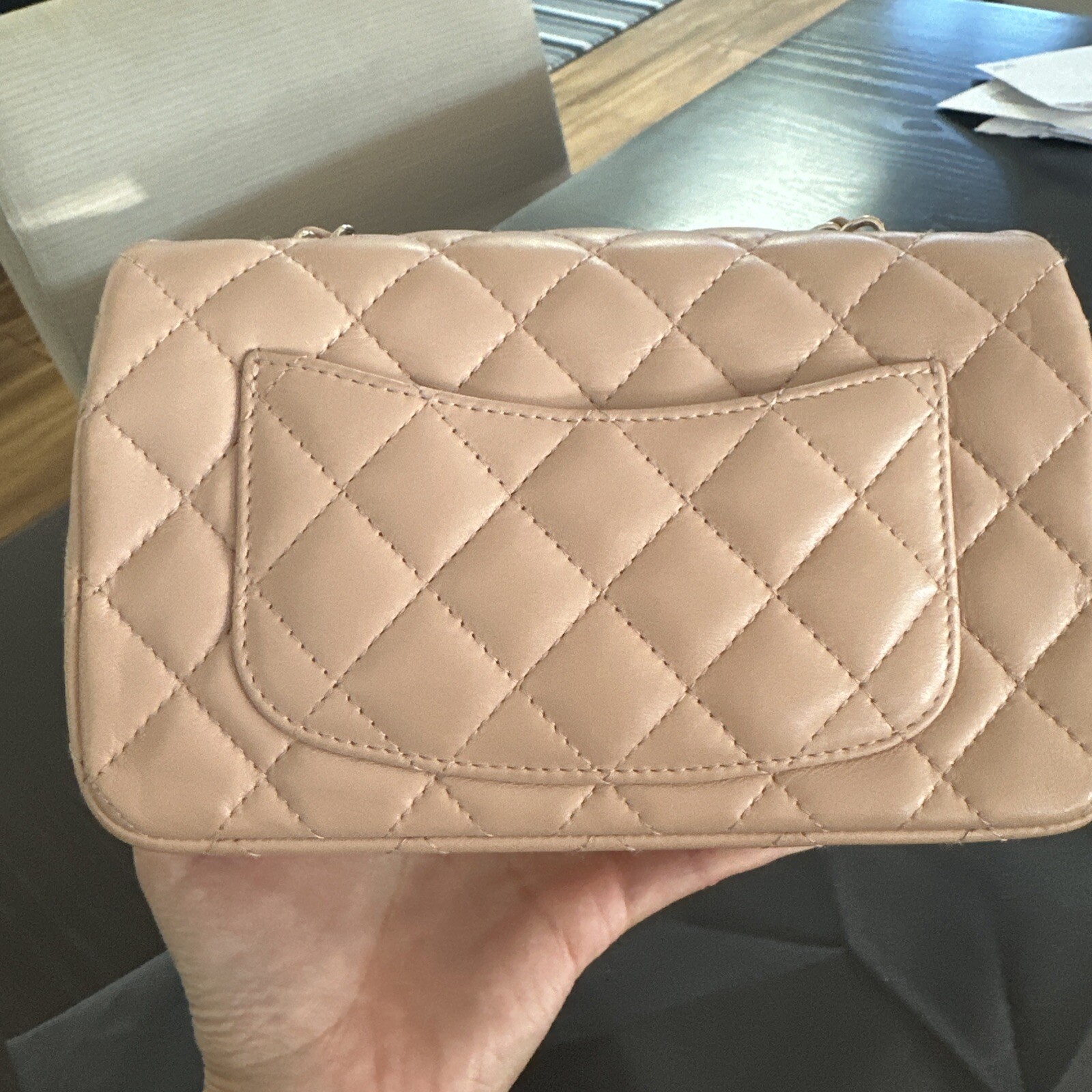 Chanel Lambskin Mini Rectangular Flap Beige Gold … - image 5