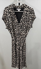 Liz Claiborne Career Black White Beige Clouds Dots Faux Wrap Dress size XL
