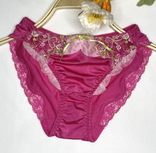 Vintage Deep Pink Nylon Panty Bikini Sz. 5 Sweet Floral Lace Briefs Hip 34 -37"