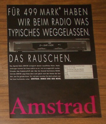 Seltene Werbung AMSTRAD DSR 100 Digitales Radio - 499 DM - ohne Rauschen 1993