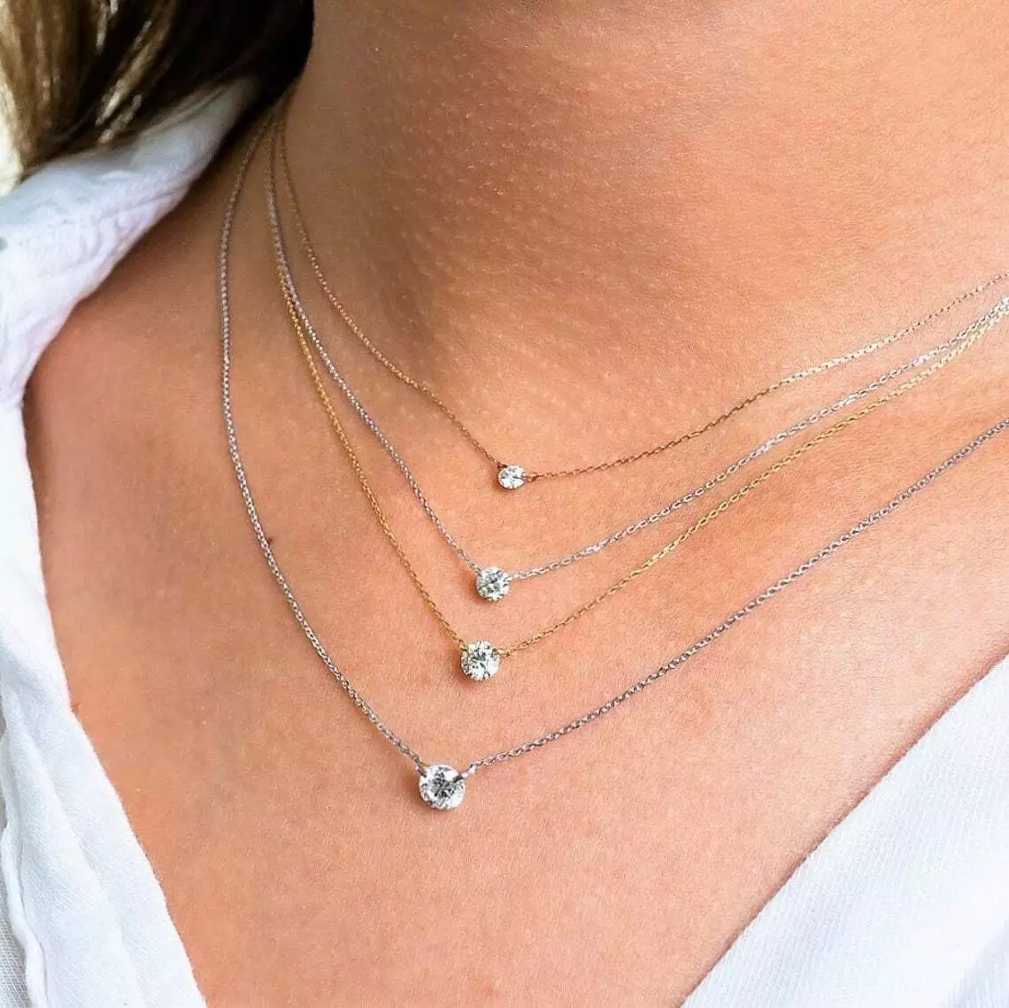 Floating diamond shop solitaire necklace