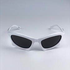 Balenciaga Men Sunglasses White Grey Bat Rectangle BB0229S 004 NEW AUTHENTIC
