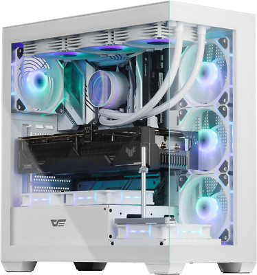 ATX Mid-Tower PC Case, Pre-Install 4 PWM ARGB Fans Computer Case, Full View Dual