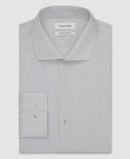  80 Calvin Klein Mens Extra Slim-Fit Gray Long-Sleeve Stretch Dress Shirt Size L