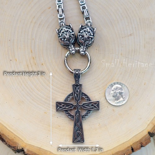 Large Wolf Head Cross Necklace – Heavy Stainless Steel Pendant for Men - Picture 11 of 14