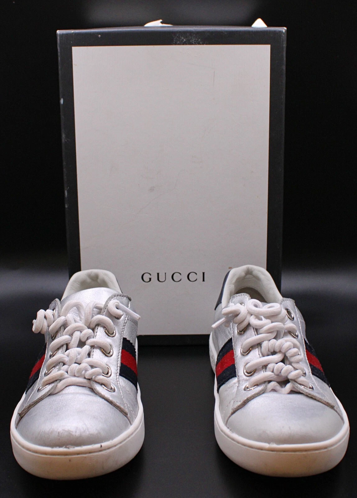 Baskets en cuir argent Gucci Ace pour enfants, taille US 13, 100 % authentiques