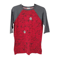 LuLaRoe Kids Size 14 Sloan Red Gray Roses Print Shirt