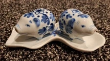 Delft Blue Pig Salt & Pepper Shakers w/ Dish - 3 Pc Set, Handcrafted in Thailand