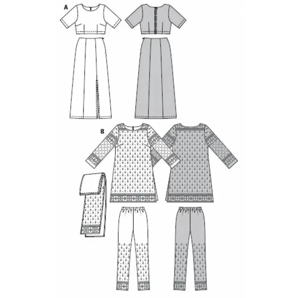 Burda 7701 Indian Sari kurti sewing pattern Skirt Tunic Kurta with Pants SZ 8-20 - Image 3 of 4