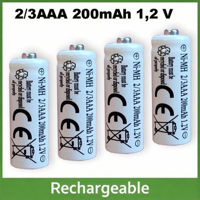 4x 2/3AAA Akku 200 mAh 1,2 V NiMH wiederaufladbar für Solarlampen Mini 29 x 10mm