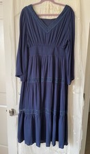 Dark Blue Poly Blend Tiered Lace Side Zip Long Dress M