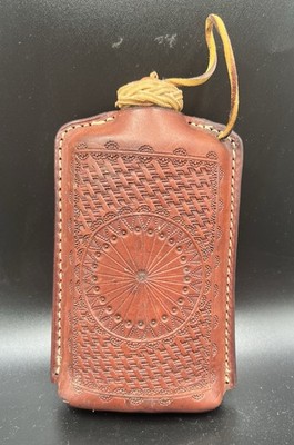 Vintage McClintock Descanso CA Tooled Leather Flask Canteen Belt Clip 7x5 