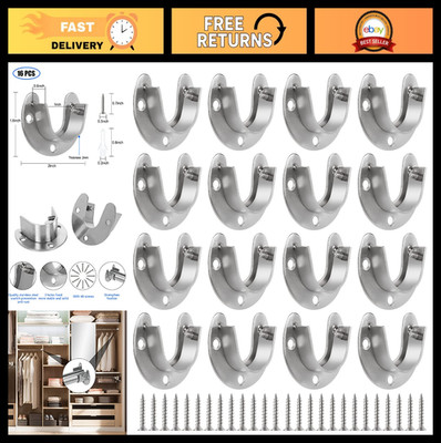 16 PCS Heavy Duty Stainless Steel Closet Rod Brackets, 1'' Socket Flange Holders,