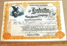 THE ISABELLA GOLD MINING CO Stock Certificate Cripple Creek Colo 1894 Bull Hill