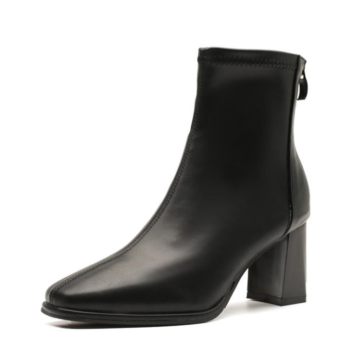 Womens Faux Leather Square Toe Zip Block Heels Ankle Boots Dress Casual Shoes SZ