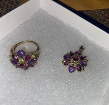 Amethyst and Peridot Ring and Pendant, 10 kt gold,  5.5 size
