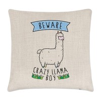 Beware VerrüCkte Lama Jungen Leinen Kissenbezug - Lustig Alpaca Tier Haustier