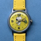 Vintage 1970s Timex Snoopy Tennis Watch Yellow Mystery Ball Mechanical Working